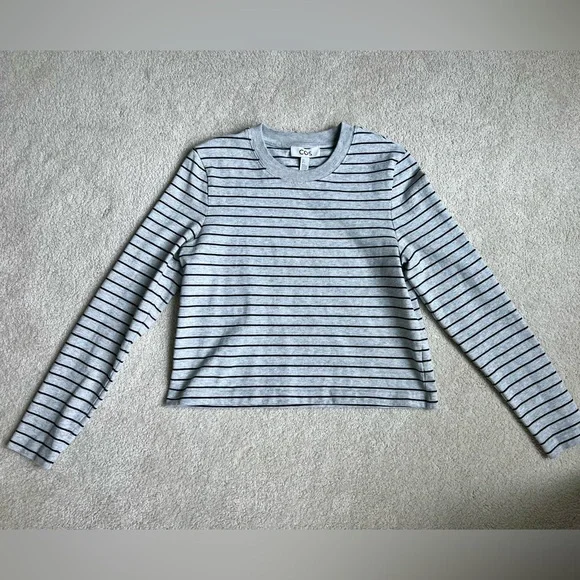COS CLEAN CUT REGULAR LONG-SLEEVED T-SHIRT, grey/striped, size S - Picture 2 of 8